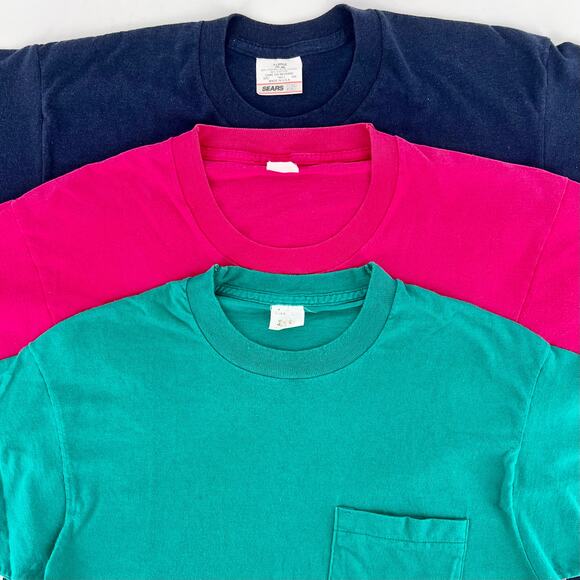 blank solid pocket tshirts 80s 90s vintage bundle of 3 single stitch - Picture 1 of 6